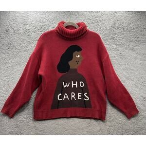 Odd Maker Who Cares Women's L/XL Knitted‎ Sweater Turtleneck Warm Unique